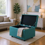Blue Linen-Textured Storage Ottoman with Rubber Feet 634343cm Bench for Entryway, Bedroom or 00862657