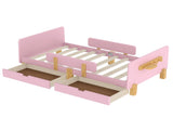 Twin Size Platform Bed with Storage Drawers, Solid Wood Beds Frame with Bed Guardrail, Small Shelf, W1580P373242