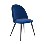 ZUN Blue Velvet Dining Chairs with Black Metal Legs, Set of 4 Chairs W1516P184453