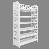 Wood-plastic Board Six Tiers Carved Shoe Rack White B 86980088
