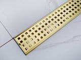 24 Inch Linear Shower Drain with Removable Square Patterned Grate, 304 Stainless Steel with Hair 20605305