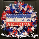 ZUN 4th of July Independence Day Red White Blue Flower Wreath, Patrioticn Wreath, God Bless 21650528