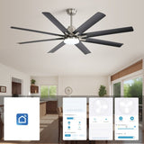 66 Inch Large Ceiling Fan With Dimmable Led Light 8 ABS Blades Smart Remote Control Reversible DC W882P146893