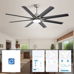 ZUN 66 Inch Large Ceiling Fan With Dimmable Led Light 8 ABS Blades Smart Remote Control Reversible DC W882P146893