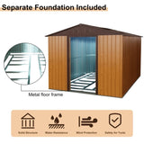 ZUN 10ft x 8ft Outdoor Metal Storage Shed with Metal Floor Base,Coffee 57249037