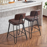 Industrial Bar Stools Set of 2, Counter Height Chairs with PU Leather Upholstery & Metal Frame, W1901P264279