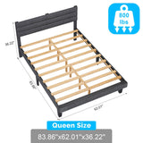 Dark Gray Queen Size Tufted Platform Bed Frame - Linen-Like Upholstery, Horizontal Stripe Headboard 66244941