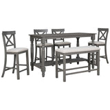 ZUN 6-Piece Counter Height Dining Table Set Table with Shelf 4 Chairs and Bench for Dining Room 22708368