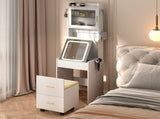 Small Vanity Desk with Mirror and LED Lights, Makeup Table with Charging Station and Storage Shelves 79311822