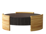 31.50" Modern Colorblocked Striped Coffee Table with Flip Top Storage Coffee Table - Natural Wood W757P383549