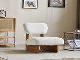 Modern Beige Lounge Chair with Polyester Upholstery, Sturdy Wood Base With Natural N767P241702N
