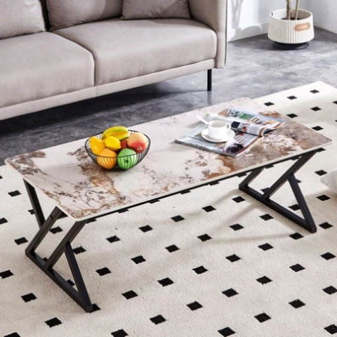 ZUN A modern minimalist style marble patterned coffee table with black metal legs. Computer desk. Game W1151P154285