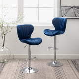 Ellston Upholstered Adjustable Swivel Barstools in Blue, Set of 2 T2574P164874