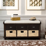 ZUN TREXM Rustic Storage Bench with 3 Drawers and 3 Rattan Baskets, Shoe Bench for Living Room, Entryway WF195161AAB