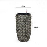 ZUN 14.6" Self-watering Wicker Planter - Garden Decoration Pot - Gray - Round B046P144658