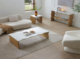 47.24" Whisper of Waves Modern Coffee Table, White Faux Marble Table Top w/ Solid Wood Veneered W2664P346444