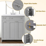 ZUN 30-Inch Grey Bathroom Vanity with Ceramic Sink Combo, Abundant Storage Cabinet - 2 Soft-close Doors WF532032AAE