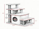 Adjustable Cat Stairs Scratching Post & Toy Ball, 3/4-Step Design, for Bed & Sofa, Beige 36219736