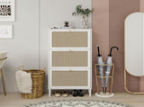 Rattan 3 Door Shoe Rack, Freestanding Modern Shoe Storage Cabinet, for Entryway W688P211259