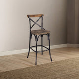 ZUN Antique Black and Antique Oak Bar Stool with Cross Back B062P181304