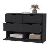 ZUN Basilea 4 Drawers Double Dresser with 2 pull down Cabinets Black B200P239598