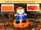 4 FT Inflatable Scarecrow Sitting on Pumpkin with LED Lights, Waterproof Polyester Fall Harvest 80338498