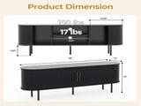 Black Embossed Particle Board TV Stand, Oval Tabletop 1473558cm, Entertainment Center with Slatted 39060699