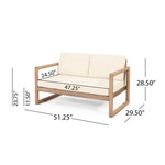 ZUN Outdoor Acacia Wood Loveseat and Coffee Table Set with Cushions, Brown Wash, Beige 73020.00BBGE