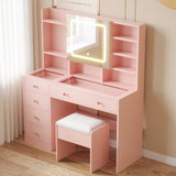 Apple Pink Textured Particle Board with Melamine Laminate, Tempered Glass Top, Five-Drawer Dressing 23583211