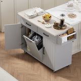 K&K Kitchen Island with Trash Can Storage Cabinet, Kitchen Cart with Drop Leaf, Spice, Towel WF326381AAG