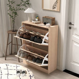 Wooden Shoe Cabinet for Entryway, White Shoe Storage Cabinet with 2 Flip Doors 20.94x9.45x43.11 inch W40943195