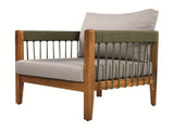 Acacia Wood Outdoor Club Chair with Handwoven Rope Accents & Curved Backrest - Water-Resistant Boho N767P265743E