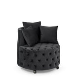 Velvet Upholstered Swivel Chair for Living Room, with Button Tufted Design and Movable Wheels, W48790917