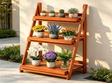 3-Tier Ladder Plant Stand, Foldable Fir Wood Flower Pot Rack with A-Shaped Reinforced Structure, 88107191