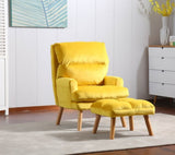 Soft Comfortable 1pc Accent Click Clack Chair with Ottoman Yellow Fabric Upholstered Oak Finish Legs B01166681