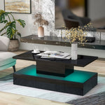 ZUN ON-TREND Modern Glossy Coffee Table With Drawer, 2-Tier Rectangle Center Table with LED lighting for WF297894AAB