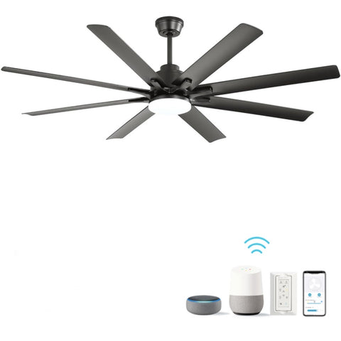 ZUN 66 Inch Modern Ceiling Fan With Dimmable Led Light 8 ABS Blades Smart Remote Control Reversible DC W882P146899