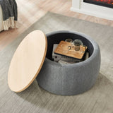 Round Storage Ottoman, 2 in 1 Function, Work as End table and Ottoman, Dark Grey W48735178