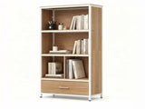 Natural Vertical Freestanding Display Shelf with 4 Open Cubbies & PullOut Drawer, HeavyDuty 71640895