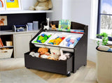 Dark Brown Multifunctional Kids Storage Cabinet with Large Capacity Toy Box and Display Shelf, Safe 88739815