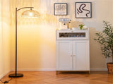 Floor Lamp with Foot Pedal Switch - Stable Base 8&deg Stability Test, Black Metal & Paper Rope 44264757
