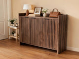 Walnut Entryway Shoe Storage Cabinet with Slatted Doors, Modern Wooden Hallway Console Table with W3417P524604