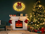 24 in Pre-Lit Iridescent Christmas Wreath with 110 Warm White LED Lights, Red Bow and 05296603