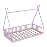 Twin Size Wood House Bed with Fence, Pink 82766186