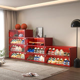 Red Glass Door Shoe Box Shoe Storage Cabinet For Sneakers With RGB Led Light W1320P183133