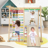 ZUN 6-in-1 Kids Wooden Playground, Indoor Jungle Gym With slide 69242790