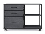 Wood Filing Cabinet with Casters, Black Fluted, Iron Clad Wood, Melamine Faced, 3 Tall Drawers with 47040911
