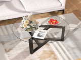 ON-TREND Round Glass Coffee Table Modern Cocktail Table Easy Assembly with Tempered Glass Top & WF293702AAB