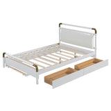 Queen Size Wooden Storage Platform Bed, with 2 Big Drawers, T-XL Size Trundle, White 32072056