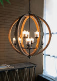 9- Light Globe Chandelier, Wood Chandelier Hanging Light Fixture with Adjustable Chain for Kitchen W2078137923